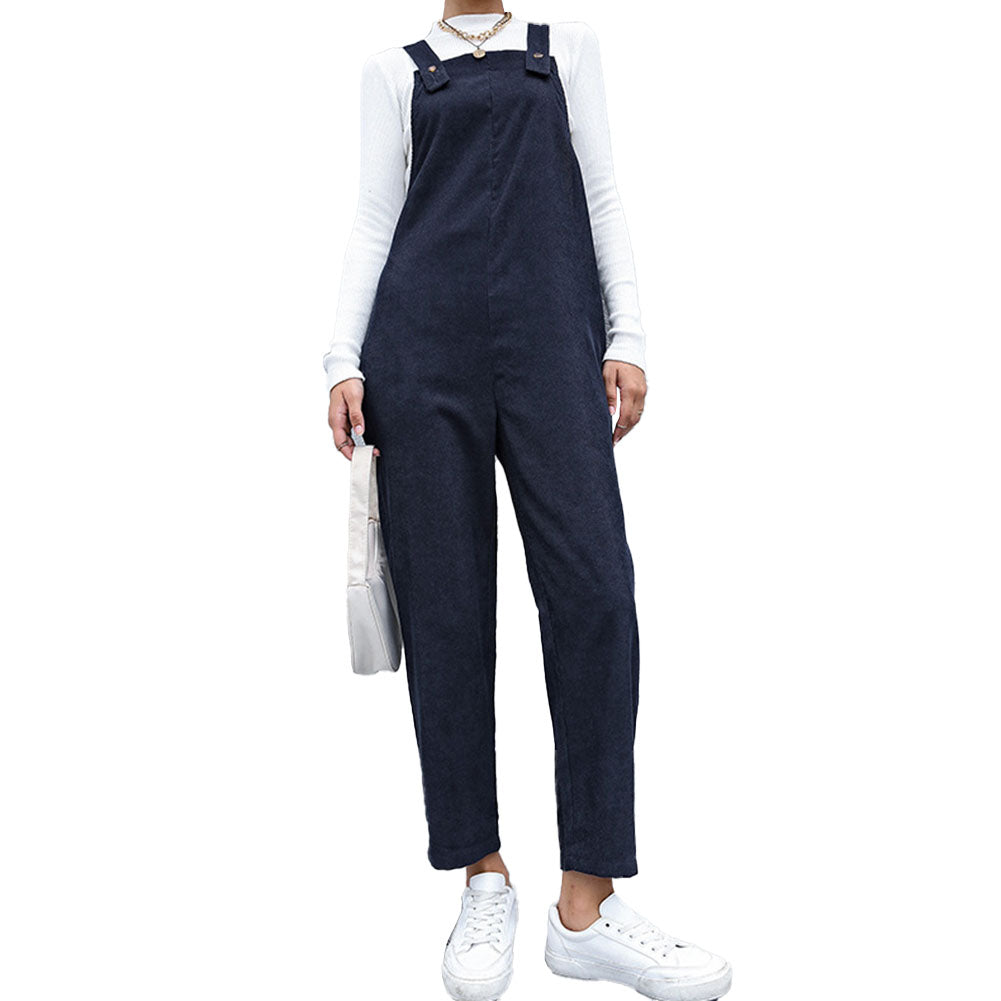 YESFASHION Corduroy Solid Retro Slouchy Overalls