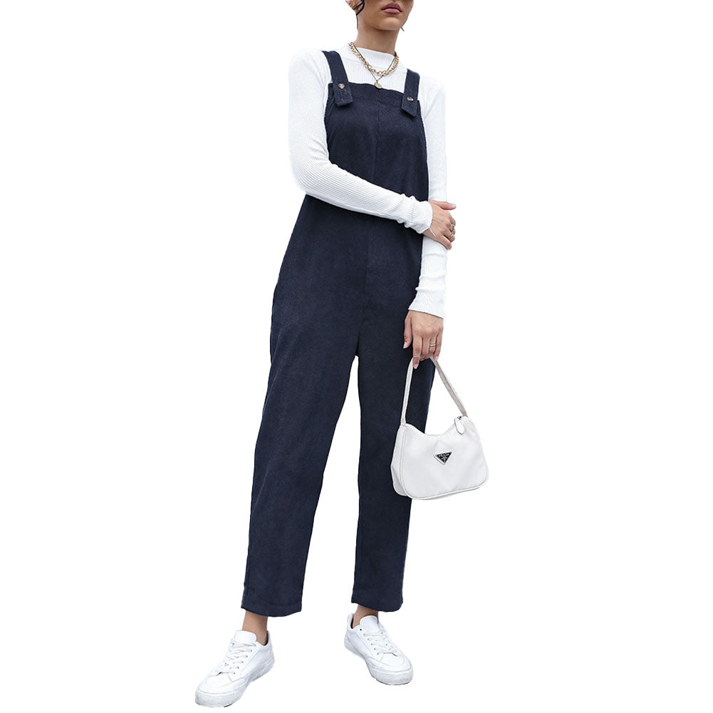 YESFASHION Corduroy Solid Retro Slouchy Overalls