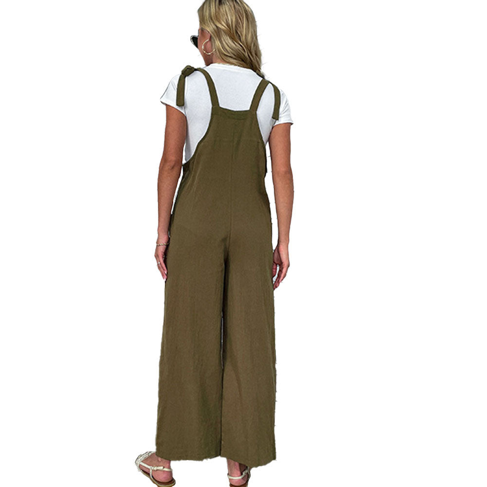 YESFASHION Cotton And Linen Pants Loose-pocket Overalls Jumpsuits