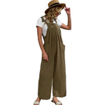 YESFASHION Cotton And Linen Pants Loose-pocket Overalls Jumpsuits