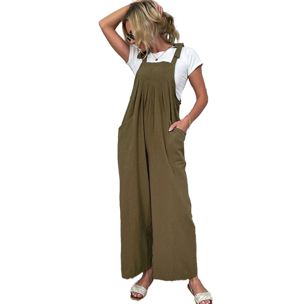 YESFASHION Cotton And Linen Pants Loose-pocket Overalls Jumpsuits