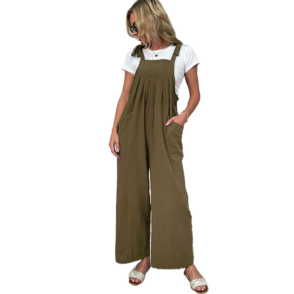 YESFASHION Cotton And Linen Pants Loose-pocket Overalls Jumpsuits