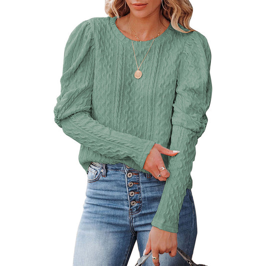 YESFASHION Round Neck Lamb Leg Sleeve Top Sweaters