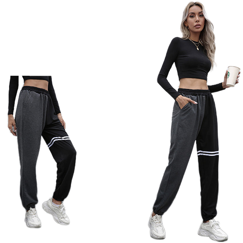 YESFASHION Panelled Contrasting Hip-lifting High-waisted Straight Pants