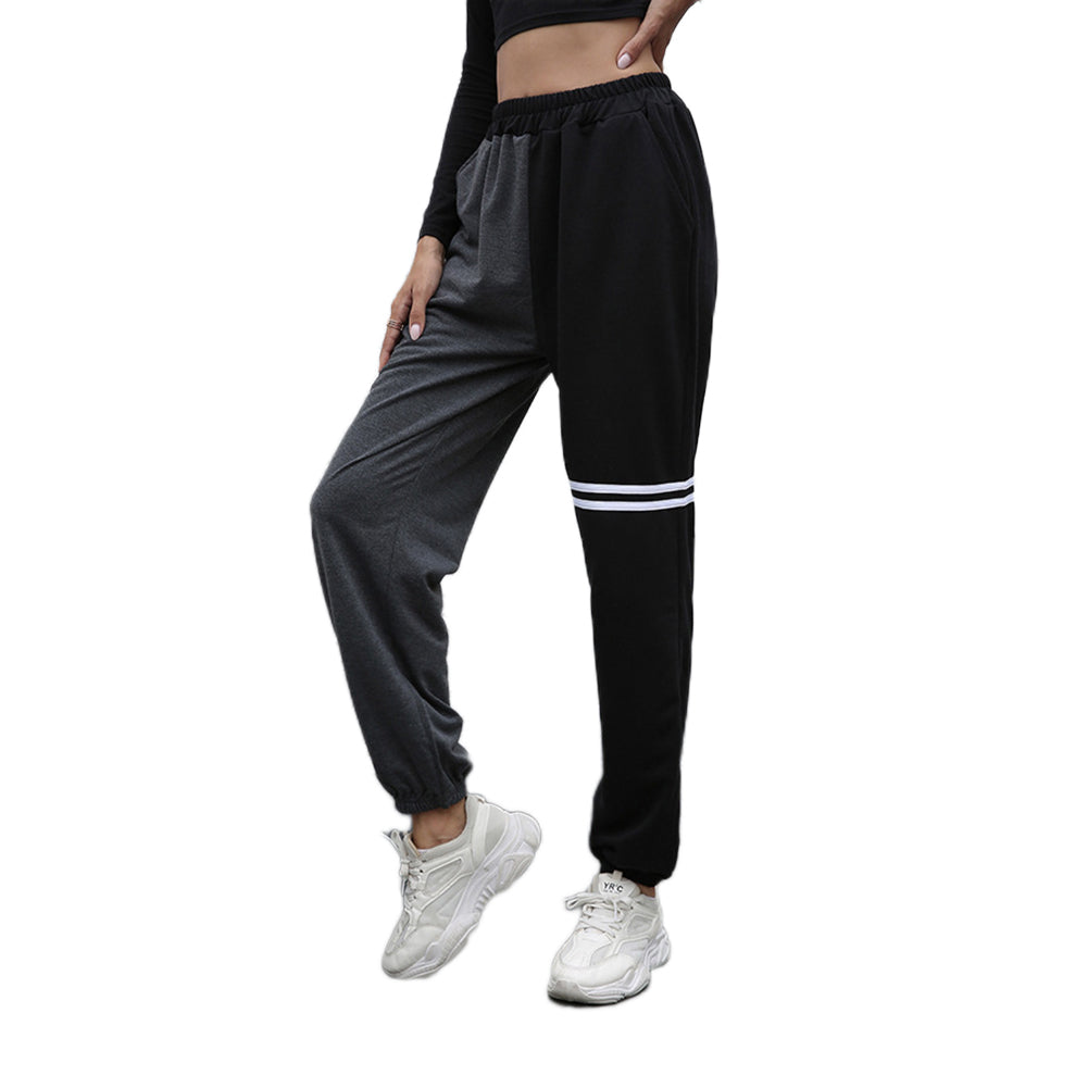 YESFASHION Panelled Contrasting Hip-lifting High-waisted Straight Pants