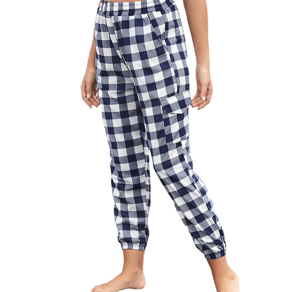 YESFASHION High Waist Elasticated Checked Track Pants