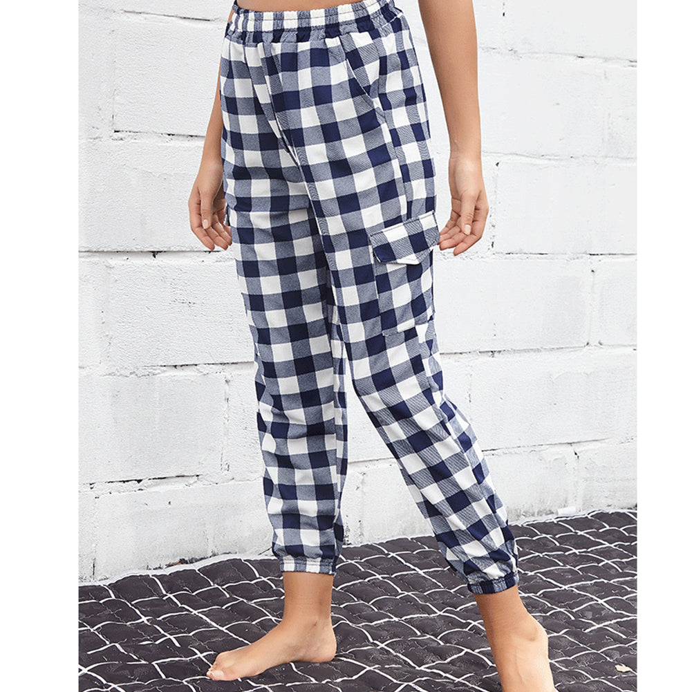 YESFASHION High Waist Elasticated Checked Track Pants