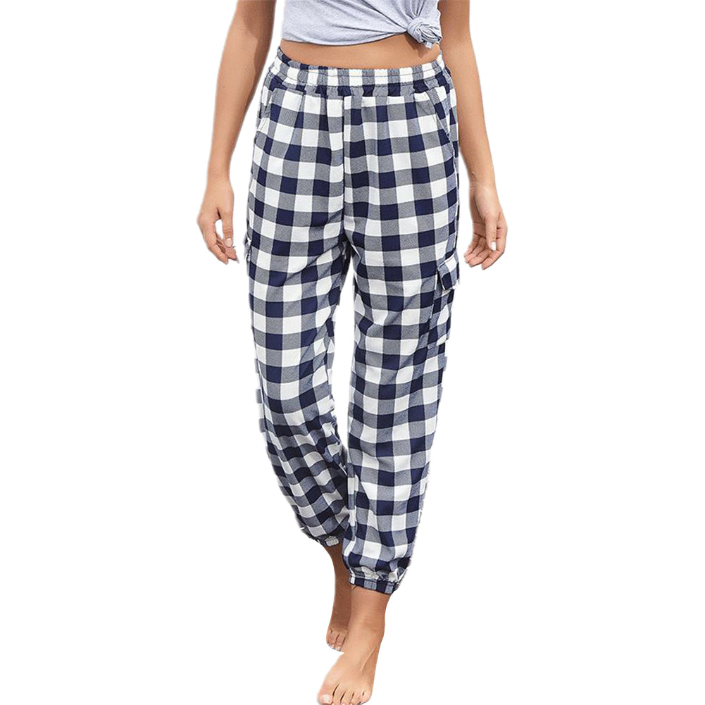 YESFASHION High Waist Elasticated Checked Track Pants