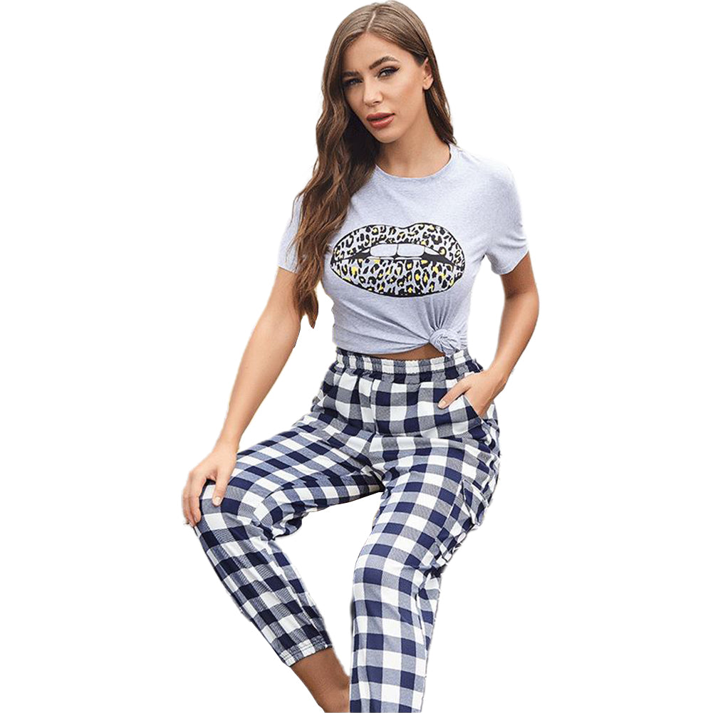 YESFASHION High Waist Elasticated Checked Track Pants