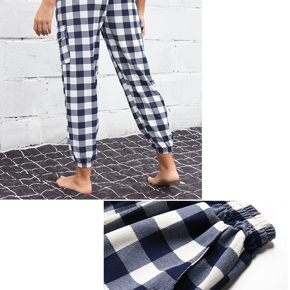 YESFASHION High Waist Elasticated Checked Track Pants