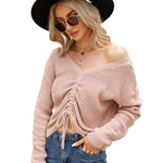 YESFASHION Drawstring Irregular Solid Knit Sweaters