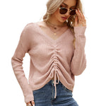 YESFASHION Drawstring Irregular Solid Knit Sweaters