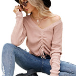 YESFASHION Drawstring Irregular Solid Knit Sweaters