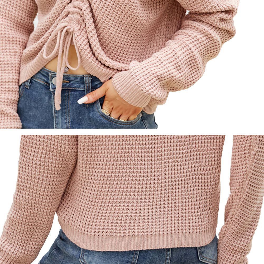 YESFASHION Drawstring Irregular Solid Knit Sweaters