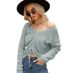 YESFASHION Drawstring Irregular Solid Knit Sweaters