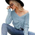 YESFASHION Drawstring Irregular Solid Knit Sweaters