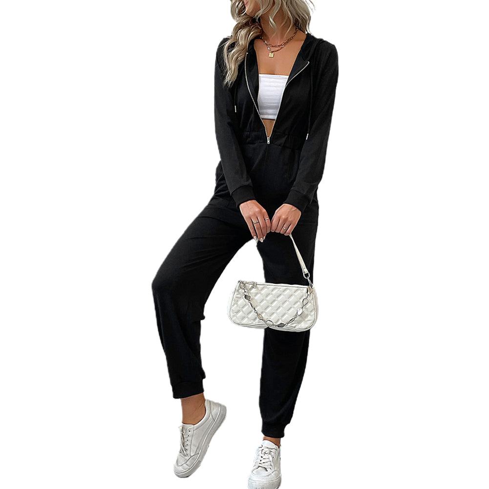 YESFASHION Hooded Long Sleeve Zip Hoodie Casual Sports Jumpsuit