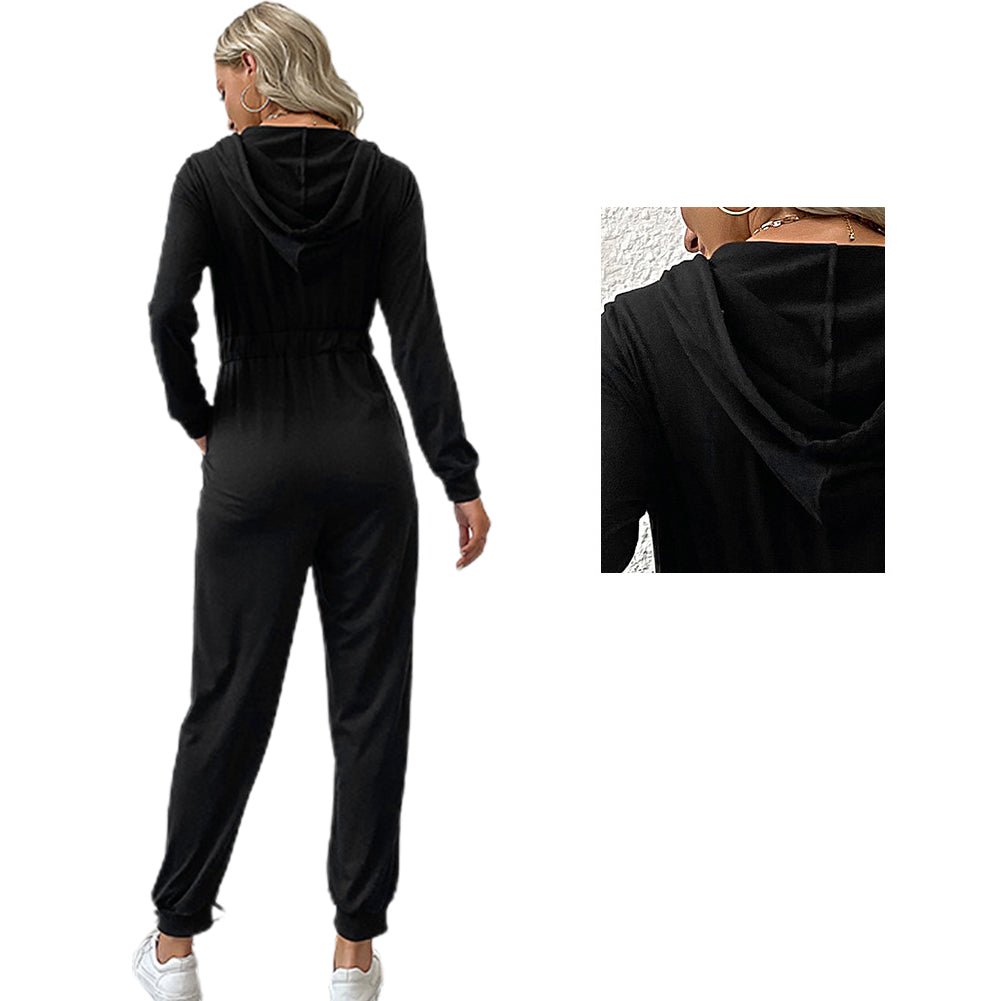 YESFASHION Hooded Long Sleeve Zip Hoodie Casual Sports Jumpsuit