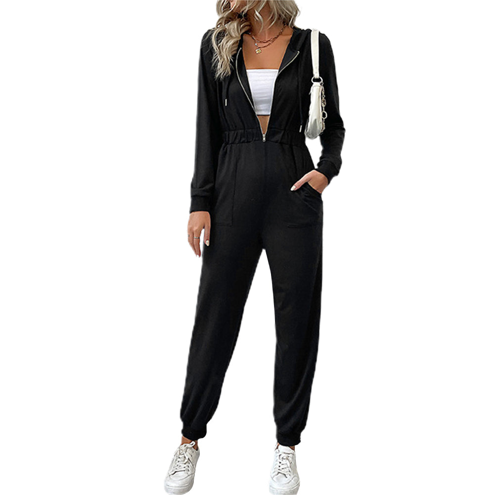 YESFASHION Hooded Long Sleeve Zip Hoodie Casual Sports Jumpsuit