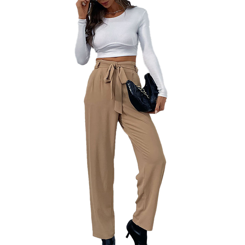 YESFASHION Lace-up Elastic Wide-leg Pants