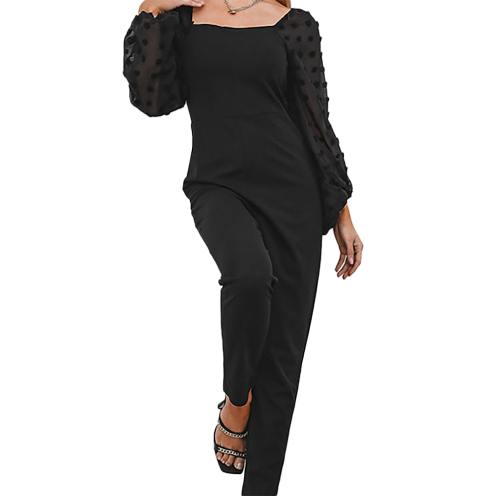 YESFASHION Women Temperament Long-sleeved Black Jumpsuit