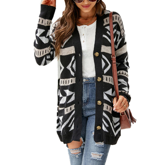 YESFASHION Diamond Loose Knit Cardigan Sweaters