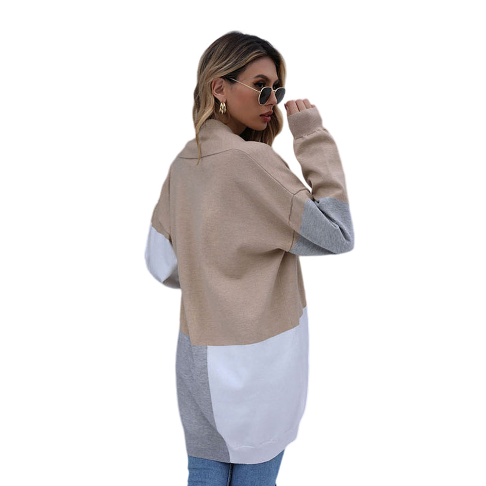 YESFASHION Long Loose Colorblock Knitted Cardigan Sweater Coats