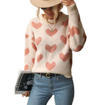 YESFASHION Fashion Knit Casual Heart Long Sleeve Pink Sweaters