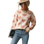 YESFASHION Fashion Knit Casual Heart Long Sleeve Pink Sweaters