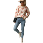 YESFASHION Fashion Knit Casual Heart Long Sleeve Pink Sweaters