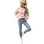 YESFASHION Fashion Knit Casual Heart Long Sleeve Pink Sweaters