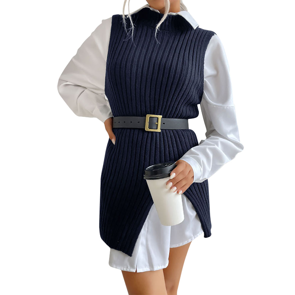 YESFASHION Split Mid-length Vintage Vest Knitted Vest Sweaters
