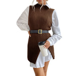 YESFASHION Split Mid-length Vintage Vest Knitted Vest Sweaters