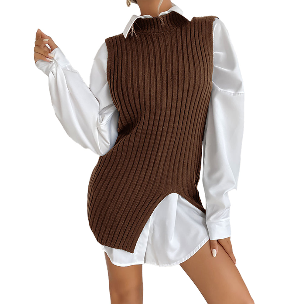 YESFASHION Split Mid-length Vintage Vest Knitted Vest Sweaters