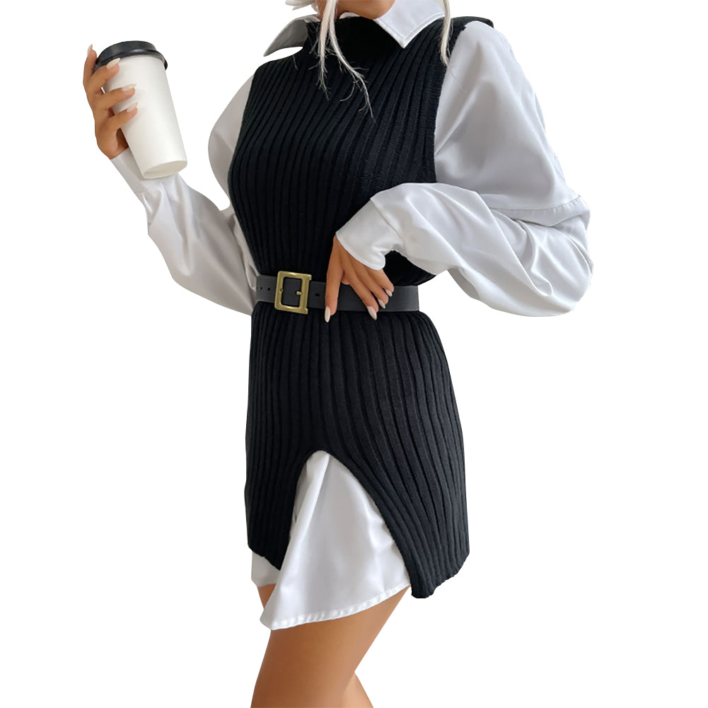 YESFASHION Split Mid-length Vintage Vest Knitted Vest Sweaters