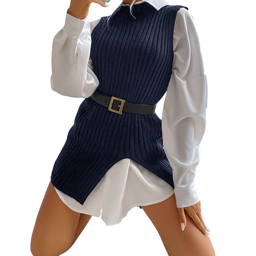 YESFASHION Split Mid-length Vintage Vest Knitted Vest Sweaters