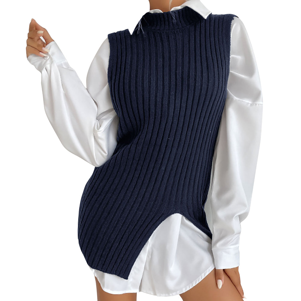 YESFASHION Split Mid-length Vintage Vest Knitted Vest Sweaters