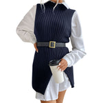 YESFASHION Split Mid-length Vintage Vest Knitted Vest Sweaters