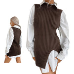YESFASHION Split Mid-length Vintage Vest Knitted Vest Sweaters