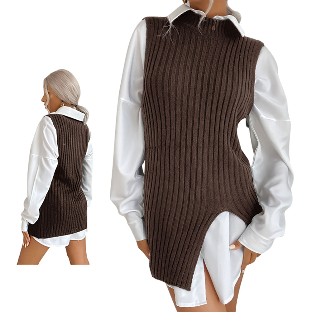 YESFASHION Split Mid-length Vintage Vest Knitted Vest Sweaters