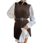 YESFASHION Split Mid-length Vintage Vest Knitted Vest Sweaters