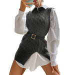 YESFASHION Split Mid-length Vintage Vest Knitted Vest Sweaters