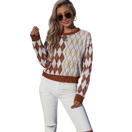 YESFASHION Long Sleeve Pullover Bottoming Rhombus Sweaters