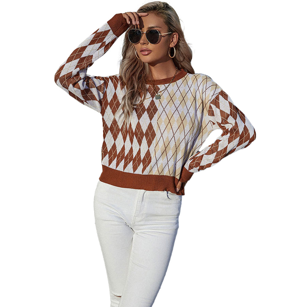 YESFASHION Long Sleeve Pullover Bottoming Rhombus Sweaters