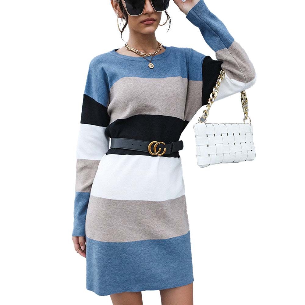 YESFASHION Crewneck Slouchy Pullover Sweaters Colorblock Dress