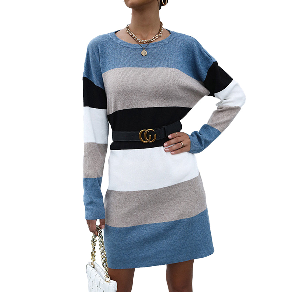 YESFASHION Crewneck Slouchy Pullover Sweaters Colorblock Dress