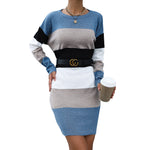 YESFASHION Crewneck Slouchy Pullover Sweaters Colorblock Dress