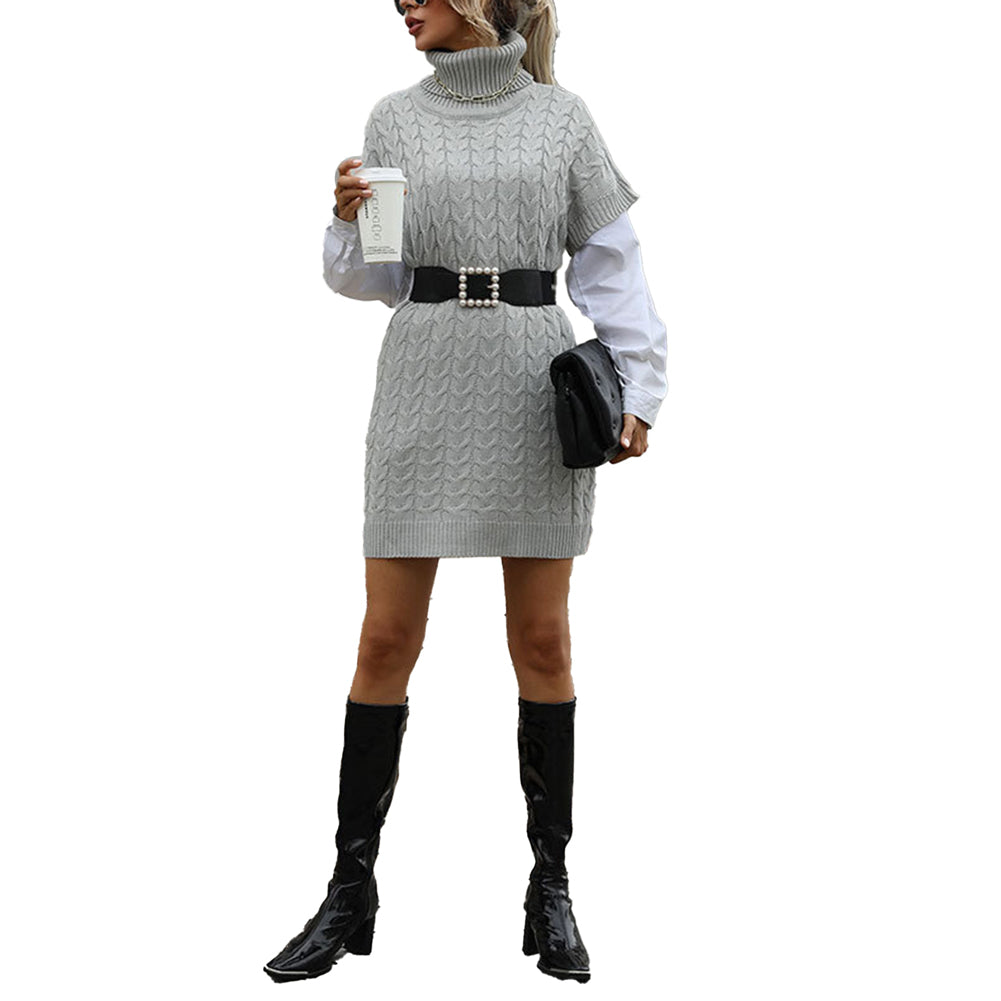 YESFASHION Solid Knit Long Tank Top Turtleneck Sweaters Dress