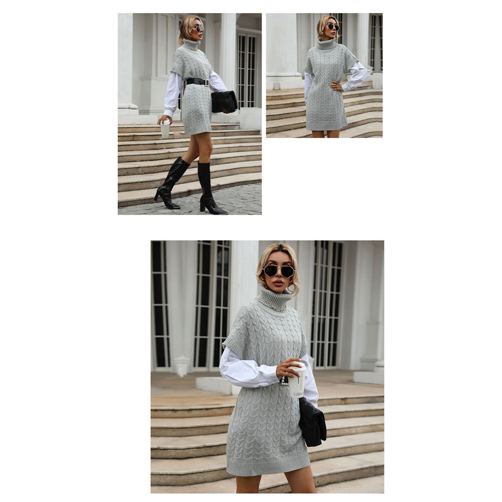 YESFASHION Solid Knit Long Tank Top Turtleneck Sweaters Dress