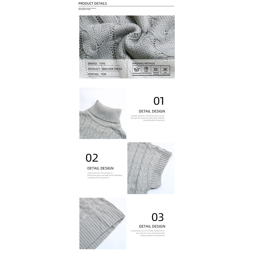 YESFASHION Solid Knit Long Tank Top Turtleneck Sweaters Dress